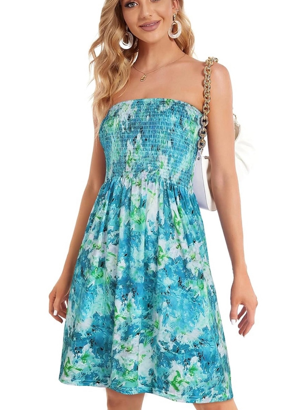 Smocked Strapless Blue Floral Sundress